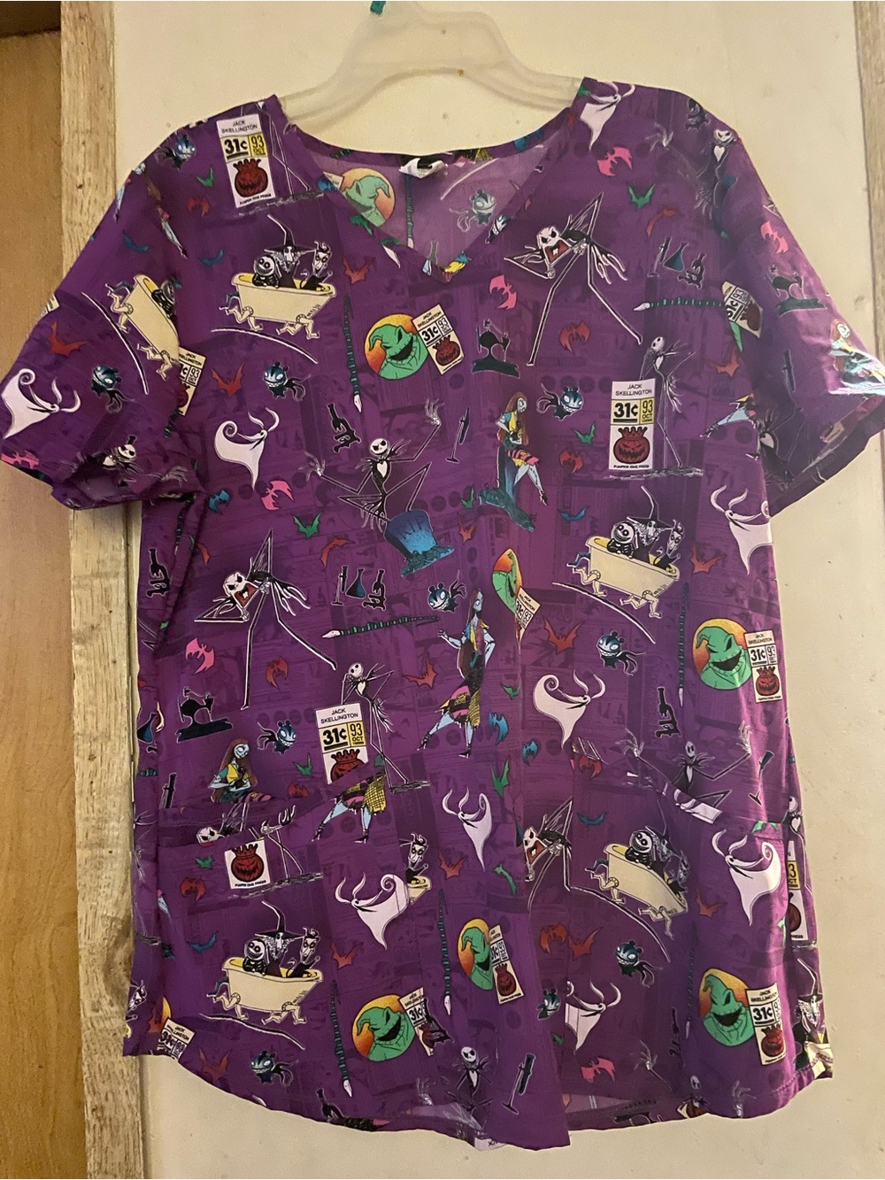 Disney Purple Short Sleeve V-Neck Halloween Character Print Top